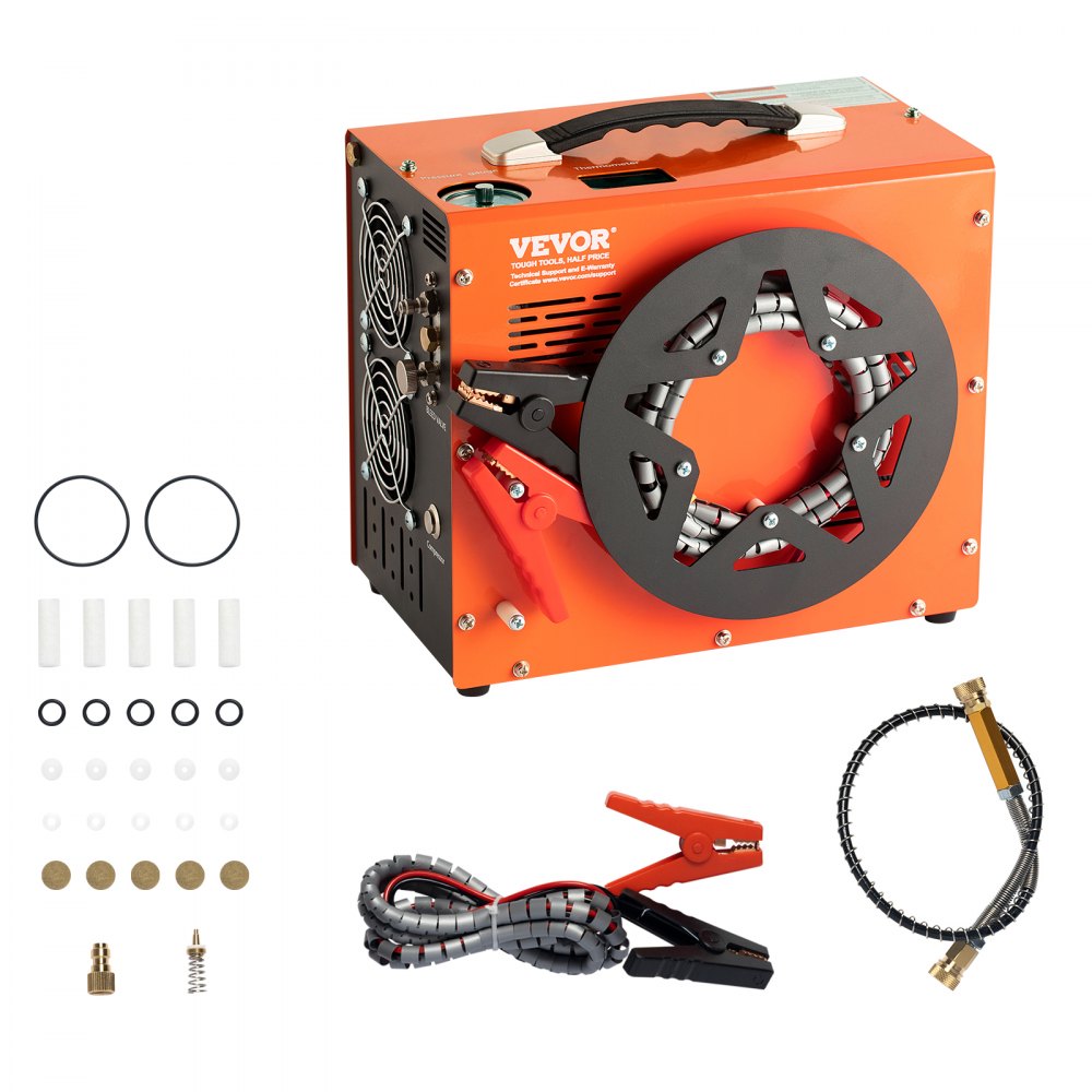 VEVOR PCP Air Compressor | 4,500 PSI / 30 MPa Portable Airgun Compressor with Built-In Power Converter and Auto-Stop | DC12V/AC120V | Oil and Water-Free for Air Rifles, Paintball and Scuba Tanks
