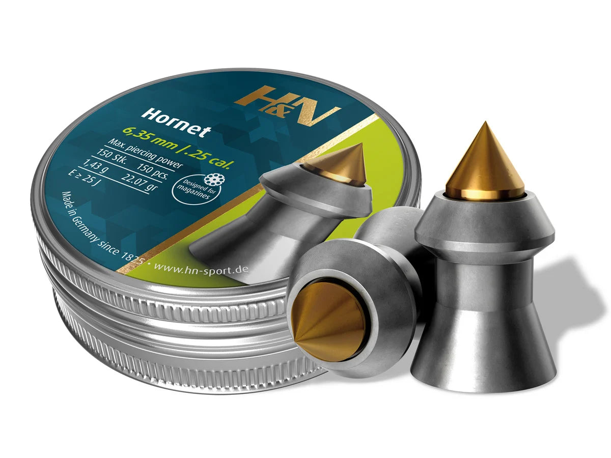 H&N Hornet Pellets, .25 Cal, 22.07 Grains, Pointed, 150ct